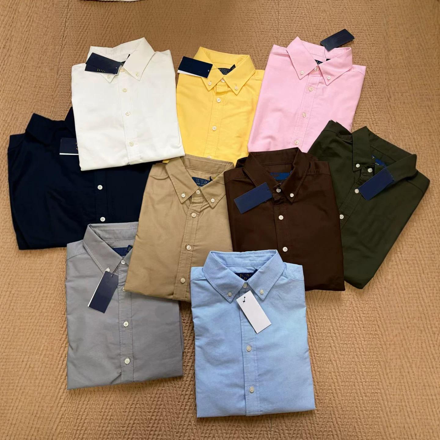 Rl Ralph Lauren Logo Oxford Cloth Shirt Long-Sleeve Top Solid Color Classic Unisex High Quality/Scannable Qr Code