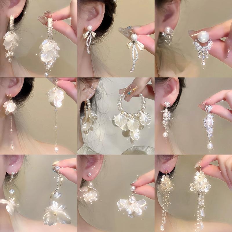 S925 Silver Needle French Petal Pearl Earrings Women's 2025 New Hot Style Autumn and Winter Earrings Holiday Style Ear Accessories