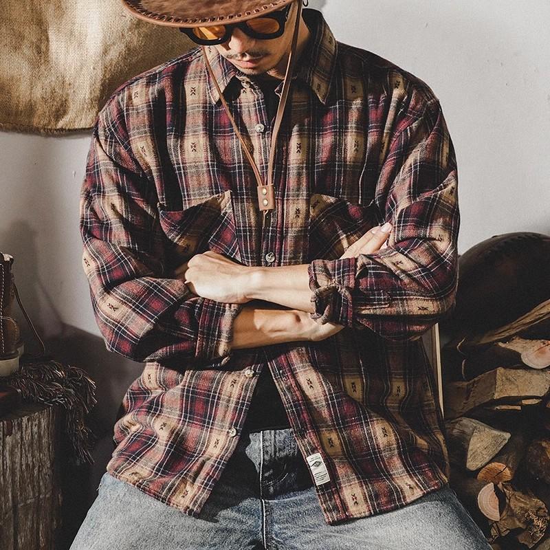 American Style Classic Retro Plaid Long Sleeve Shirt Men's Autumn 2024 New British Casual Shirt Jacket Men's Spring and Autumn