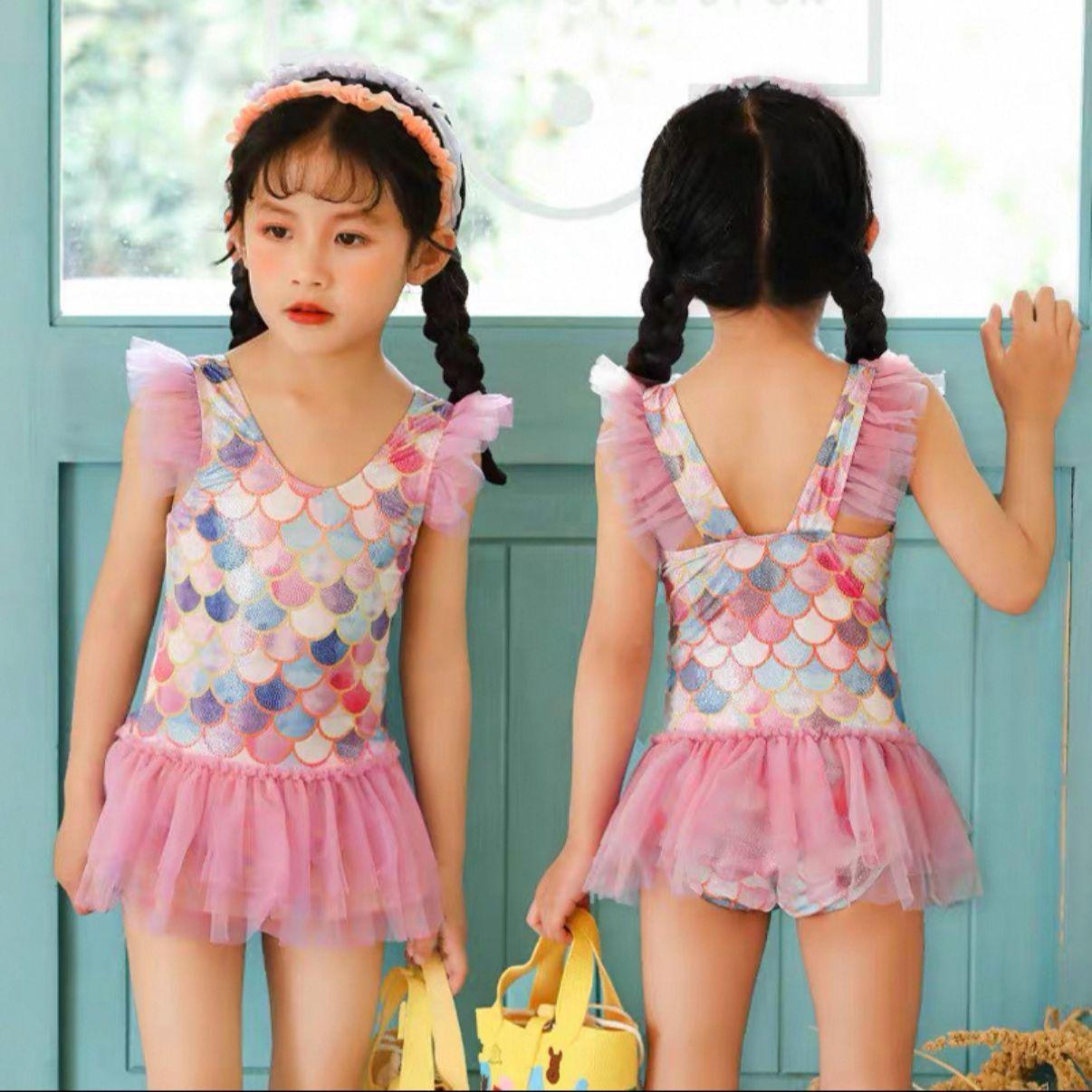 Children's Swimsuit Girl Princess Swimsuit Small, Medium and Large Children Infants Mermaid Cute Baby Hot Spring Swimsuit