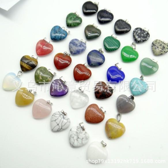 Cross-Border Hot Selling 20mm Heart-Shaped Pendant Natural Crystal Agate Stone Heart Pendant Peach Heart Necklace Accessories DIY