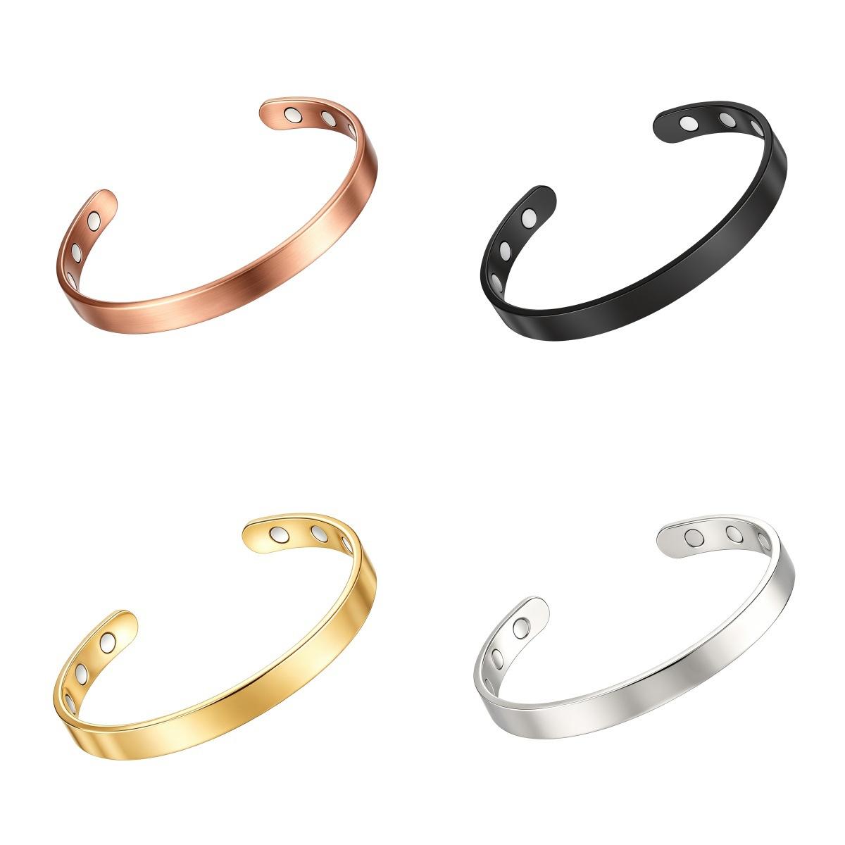 Cross-Border Amazon Glossy Bracelet Magnetic Therapy Opening Electroplated Rose Gold Couple Bracelet Men's and Women's Magnet Bracelet Set
