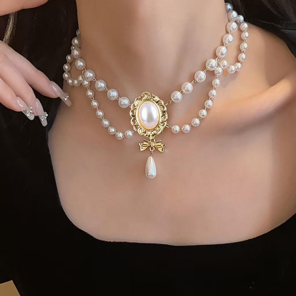 French-Style Court Vintage Double-Layer Pearl Necklace for Women, Niche Design, Light Luxury, Elegant Clavicle Chain, Dress Accessory
