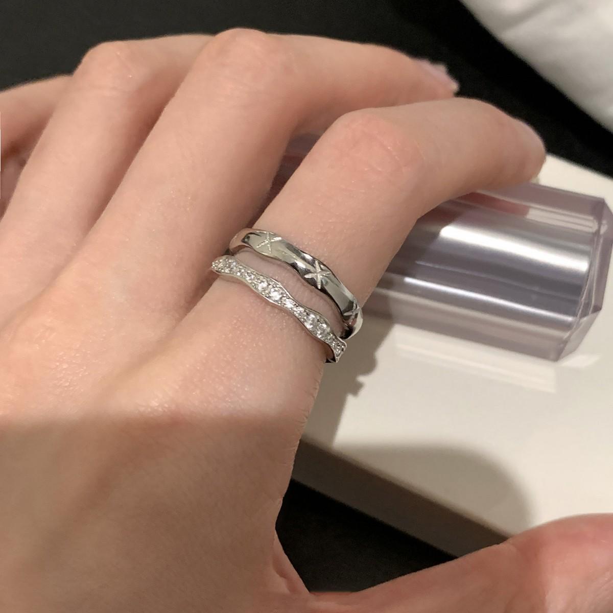 Korean Dongdaemun Niche Design Sparkling Diamond Double-Layer Quilted Ring for Women, Versatile, Light Luxury, Niche High-End Index Finger