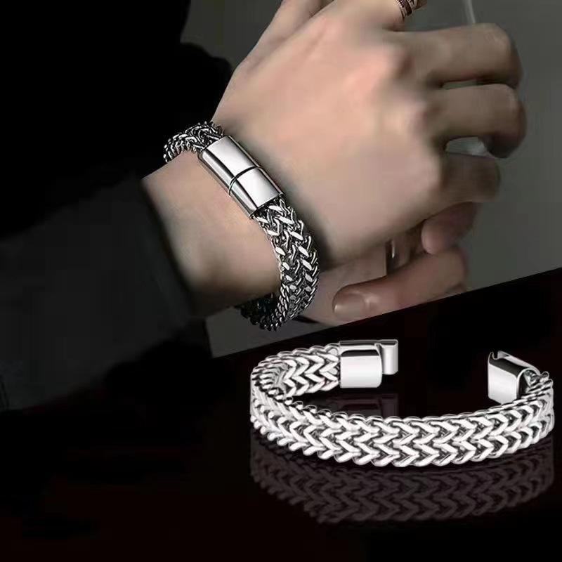Cross-border explosions hip-hop stainless steel front and back men's bracelet simple domineering punk high sense Cuban bracelet tide