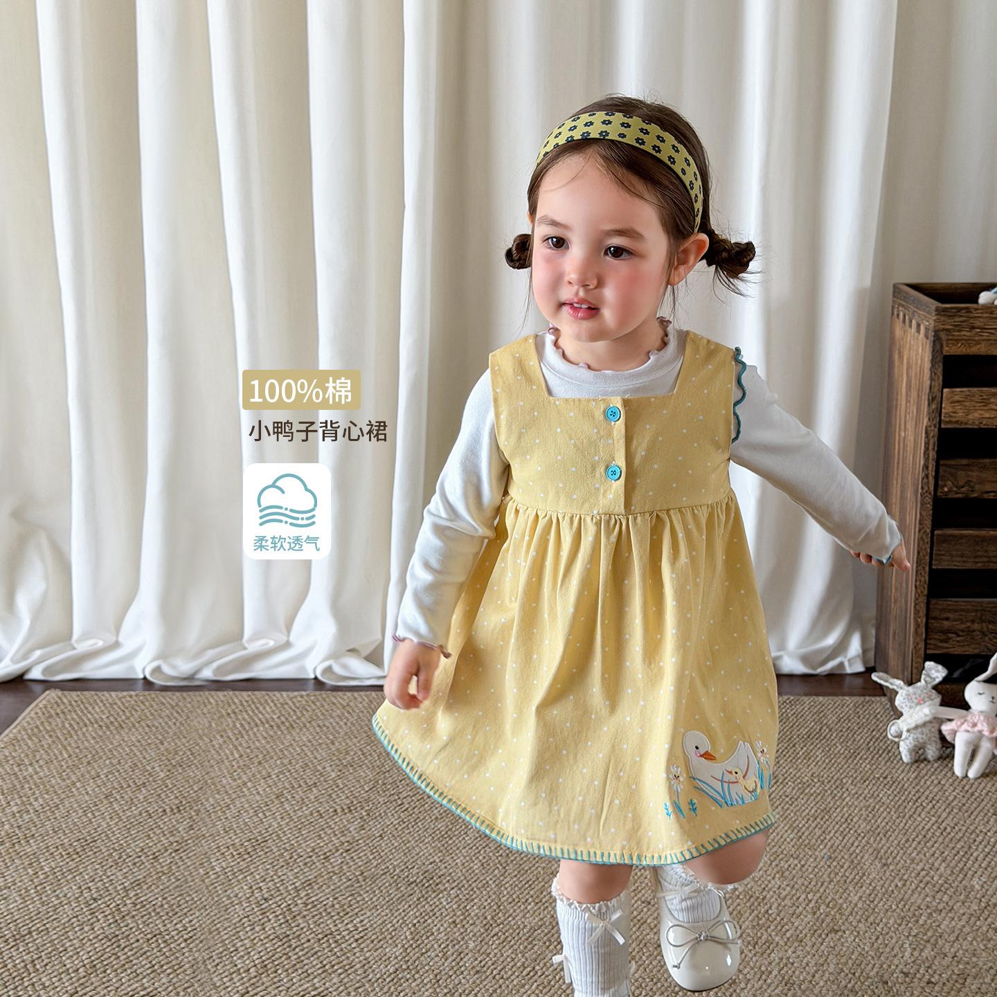 ZheLi Children's Clothing Girls' Dress Autumn New Cartoon Children's Vest Dress A-Class Pure Cotton Baby Dress