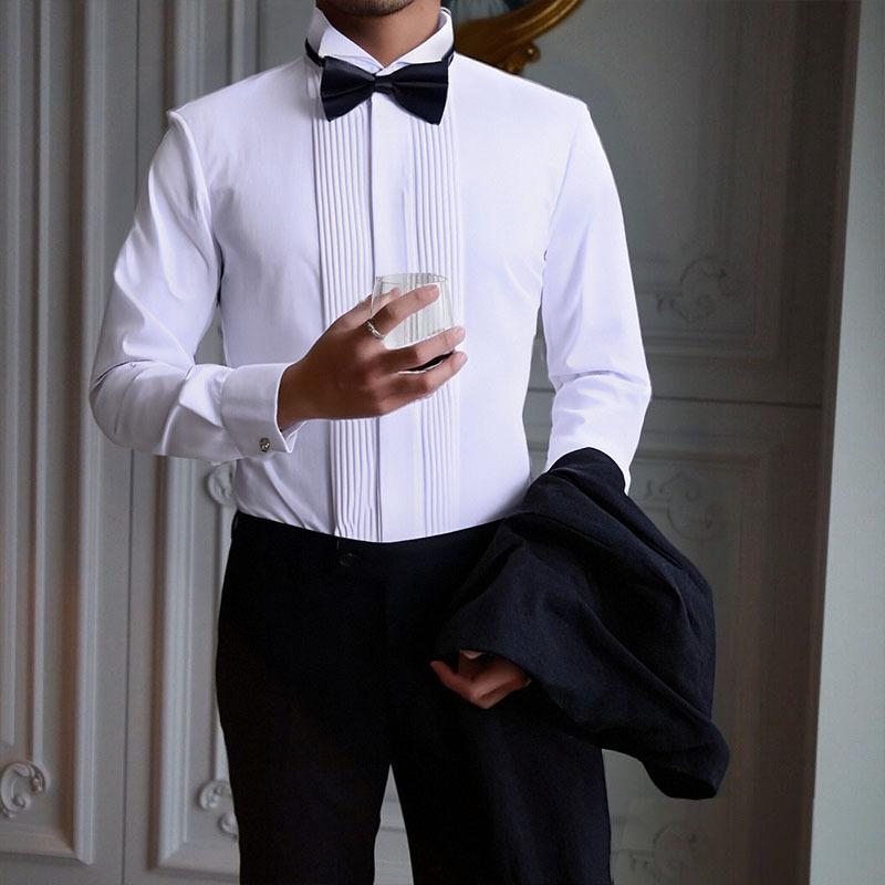 Aliexpress Hot Selling French Shirt Men's Long Sleeve Slim White Dress Shirt Photo Studio Swallow Collar Wedding Shirt