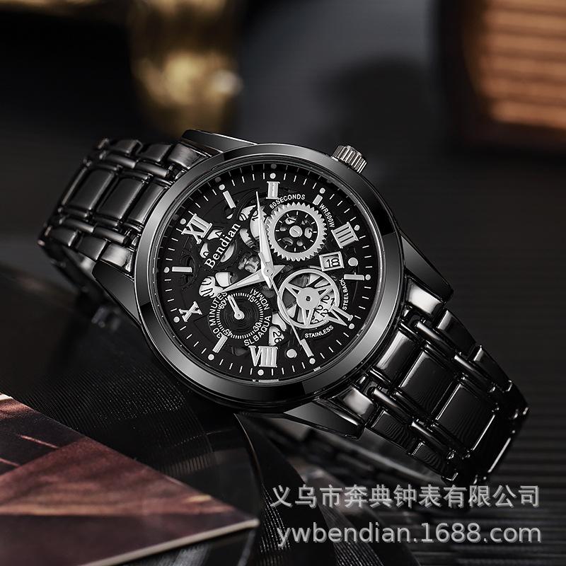 Cross-Border Foreign Trade Trendy High-End Light Luxury Versatile Fully Automatic Quartz Luminous Waterproof Roman Skeleton Men's Watch