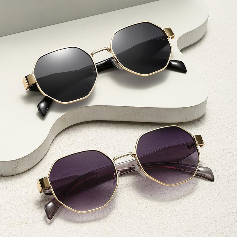 Cross-Border 2025 New European and American Fashion Versatile Metal Sunshade Sunglasses, Personalized Polygonal Internet Celebrity Style Sunglasses for Women