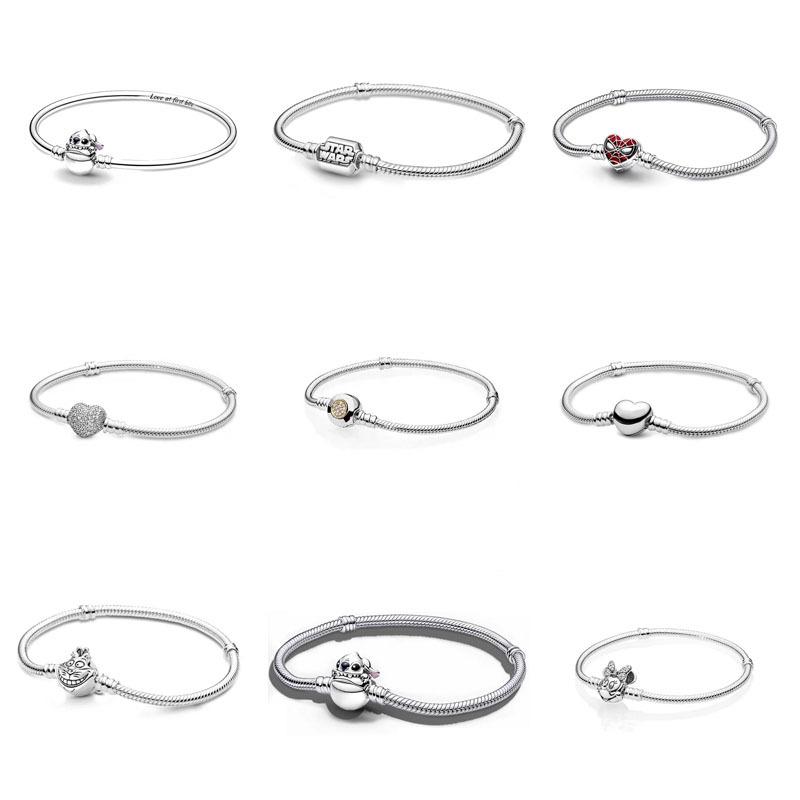 White copper silver-plated bracelet with round clasp, basic chain, cartoon bangle, snake bone chain, can be matched with DIY bead accessories