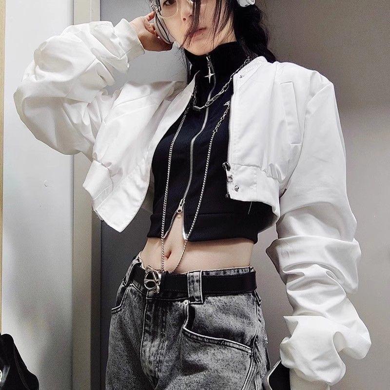 Hot girl American retro spring and autumn jacket for women, sweet and cool Hong Kong style, slimming, popular, stylish, versatile, trendy top