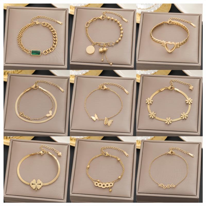 Yimin 100 Bracelet European and American 18k Gold Not Faded Titanium Steel Women's Simple All-Match Ins Personalized Fashion Hand Jewelry