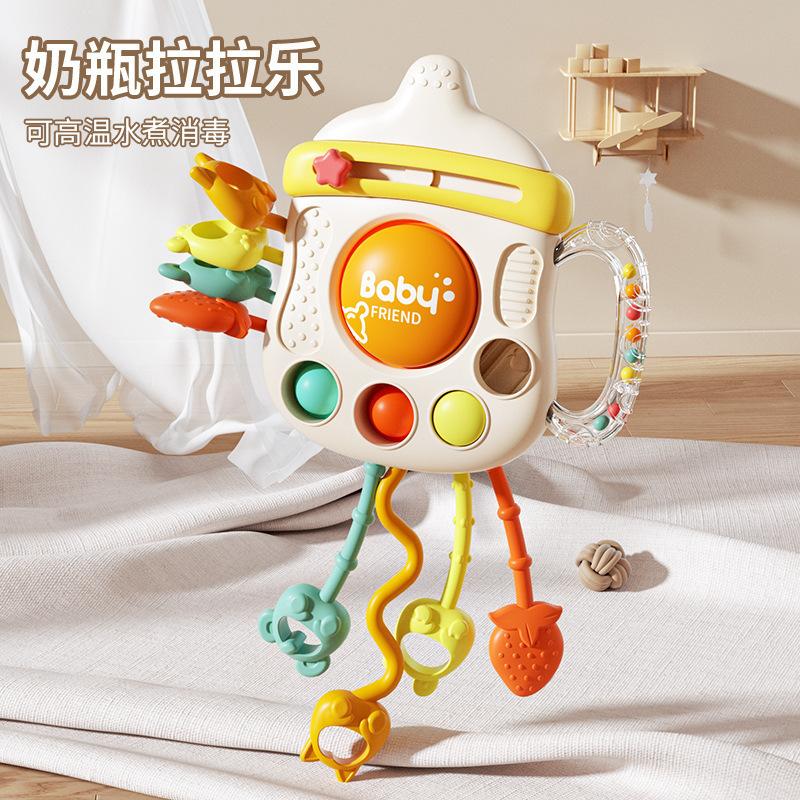 Cross-Border 0-1 Year Old Baby Bottle Pull-Up Toy, Chewable and Boilable Toy, Baby Early Education Pumping Toy, Early Education Toy