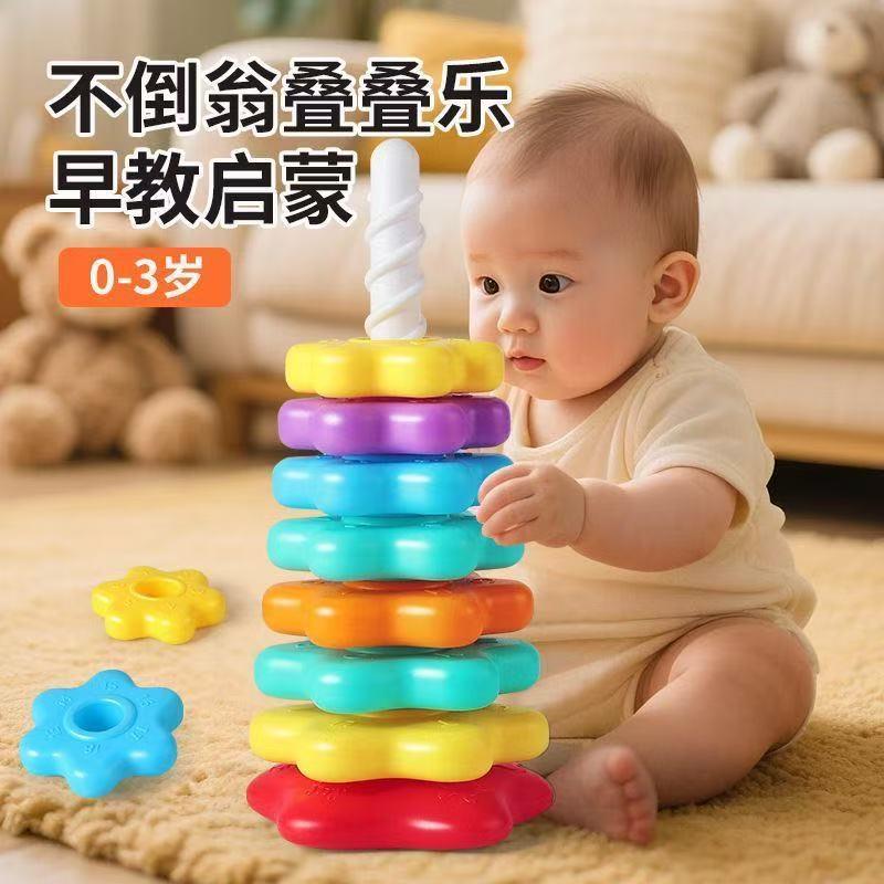 Rainbow Tower Stacking Toy for Babies, Early Education Educational Toy for 1 to 2.5 Year Olds, Safe for Chewing, Rotating Tower with Rings