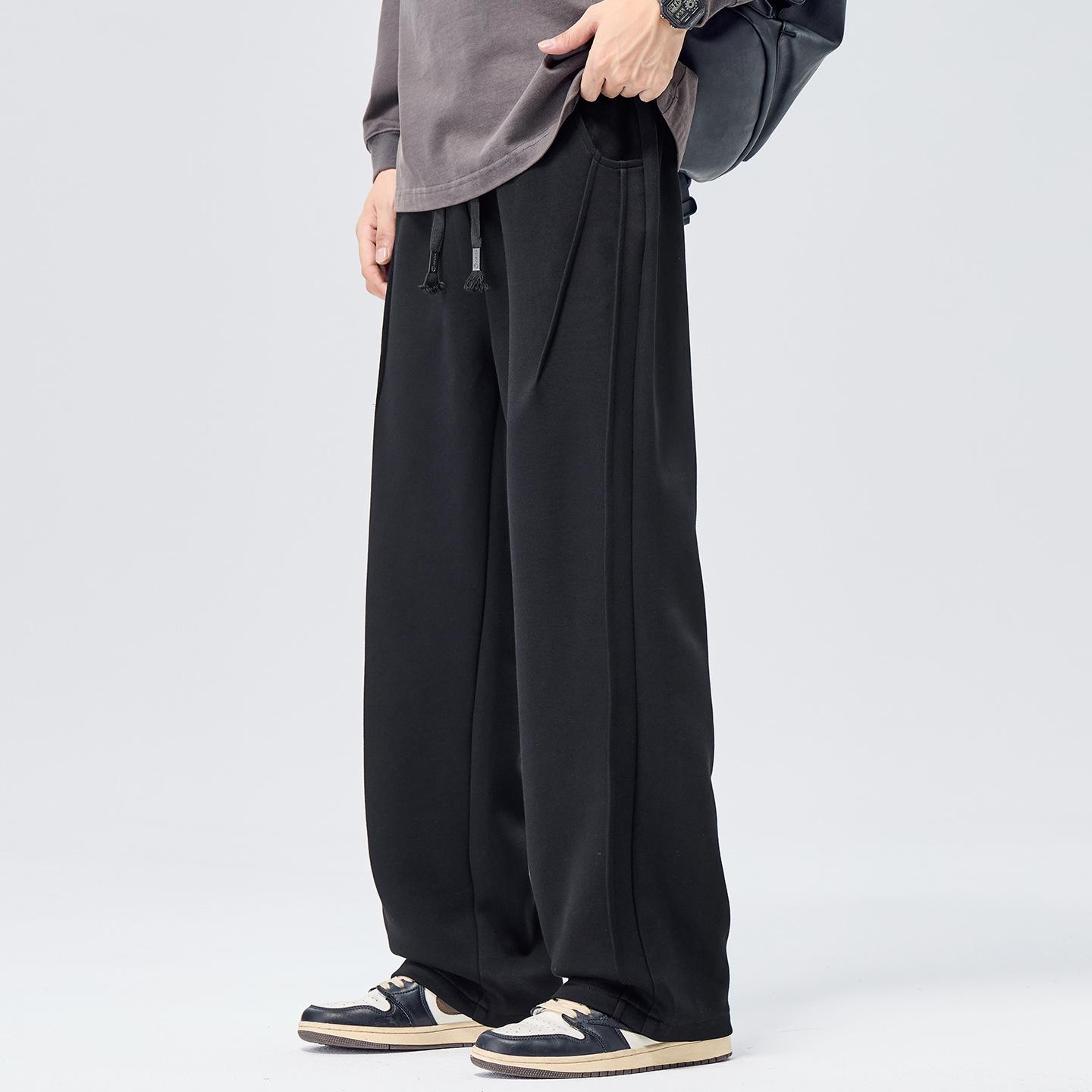 3020 | Plus Size Men's Autumn and Winter New Long Wide-Leg Casual Pants Loose Versatile Drape Straight Trousers