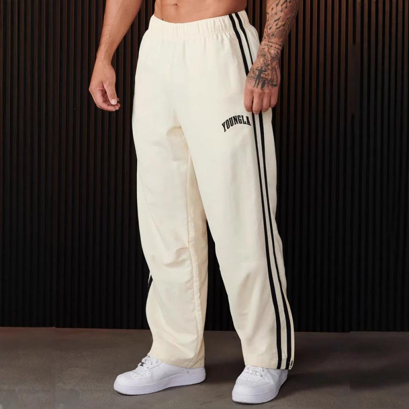 Cross-Border Hot-Selling Men's Sports Pants with Double Stripe 3D Print, Casual Pants for Gym and Fitness, Mid-Waist Straight-Leg Pants