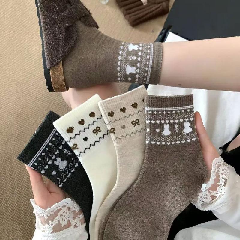 Autumn and Winter Thick Socks Women's Mid-Calf Socks Retro Style Ins Trendy Socks Women's Long Socks Casual Breathable Women's Socks Free Shipping