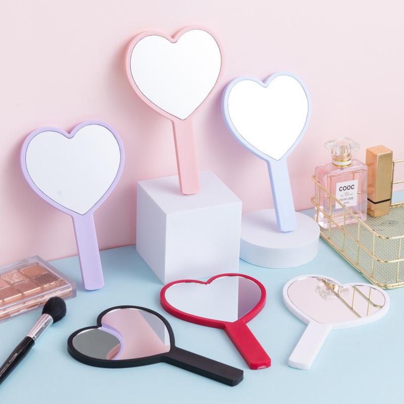 Wholesale love handle mirror portable handheld mirror Girls cute small mirror diy beauty gift dressing mirror