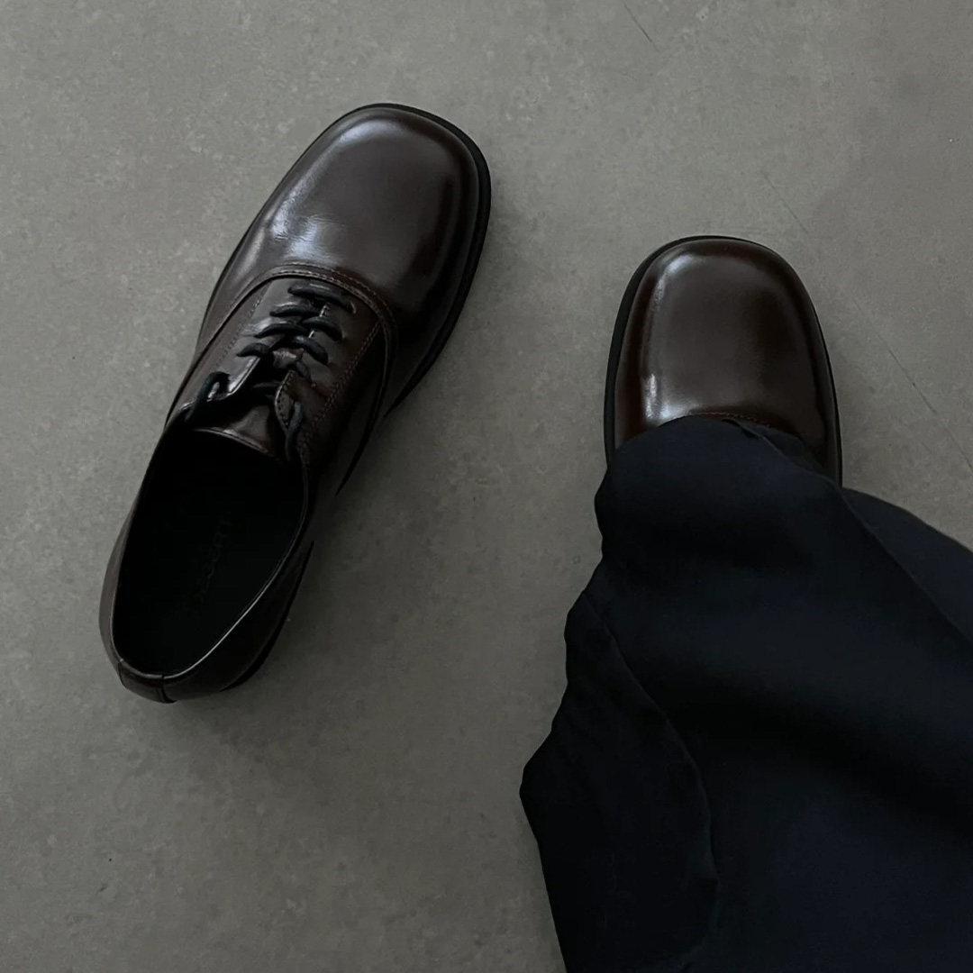 Derby Shoes, High-End Square-Toe Casual Leather Shoes for Men, Wedding and Commuting Formal Wear, Round-Toe High-End Brown Leather Shoes