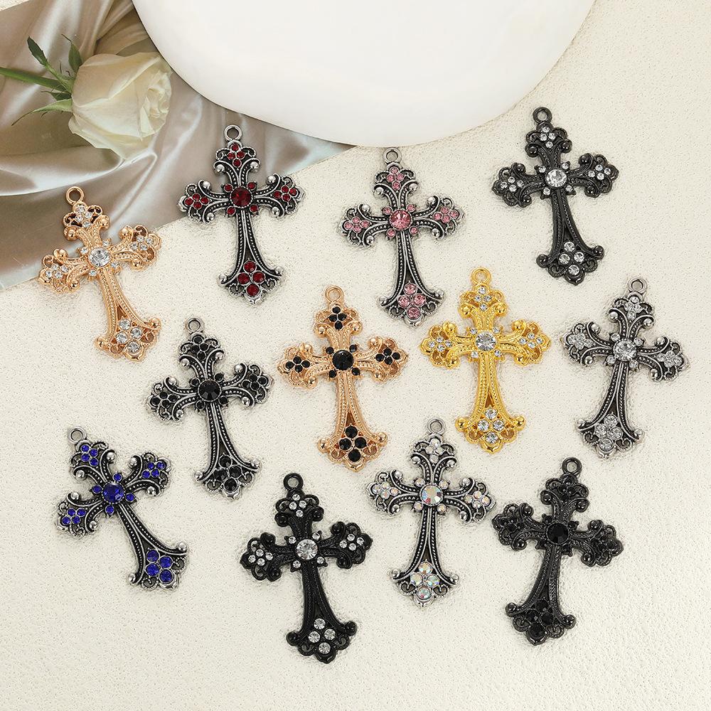Cross-Border Hot-Selling Vintage Cross Pendant Single Pendant Alloy Inlaid with Diamonds DIY Jewelry Accessories Necklace Bracelet Pendant