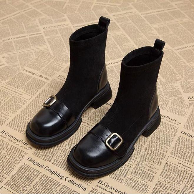 Vintage Versatile Thin Boots Brown Socks Boots Women's 2024 Autumn and Winter Styish Leg Long Short Boots Explosive Small Ankle Boots