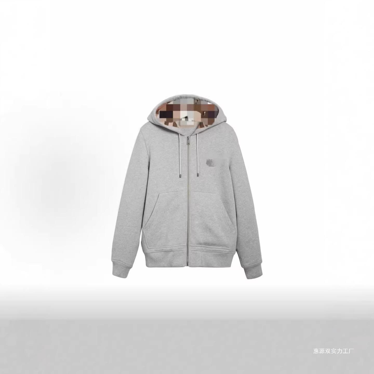 High-Quality Autumn and Winter Embroidered Logo Men's Hooded Zip-Up Sweatshirt Plaid Jacket