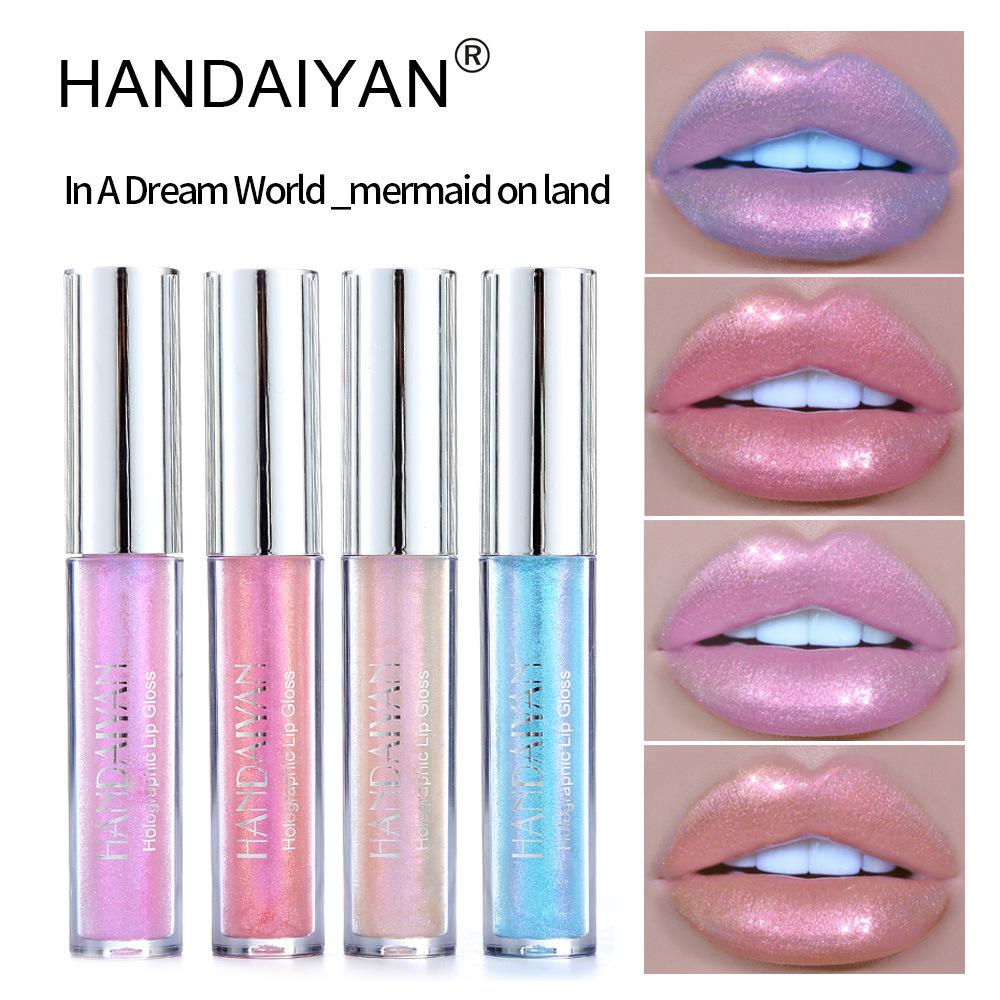 Cross-Border Pearlescent Lip Gloss Mermaid Princess Handaiyan Long-Lasting Moisturizing Dazzling Color Polarized Lip Gloss Lip Glaze