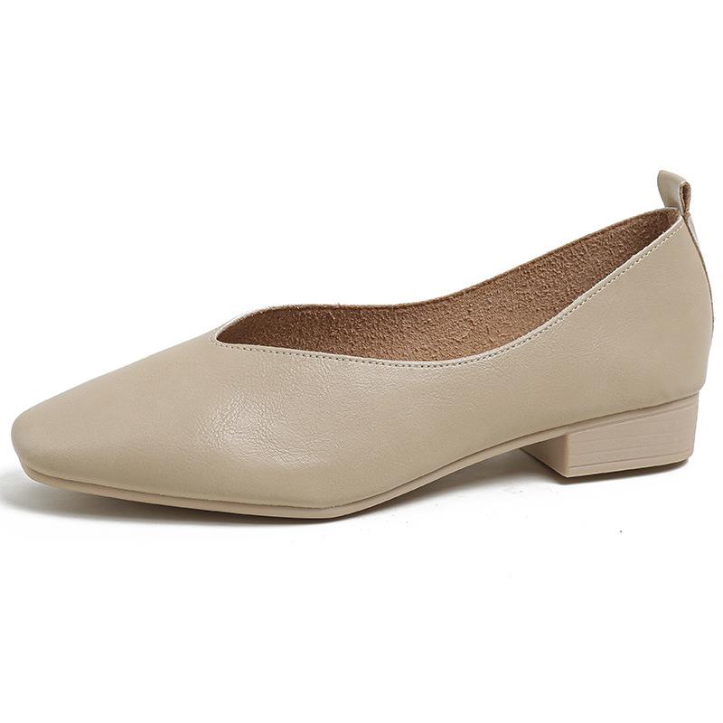 Retro Soft Leather Granny Shoes for Women Thick Heel 2024 Spring & Fall New Square Toe Shallow Mouth Bean Shoes Low Heel Soft Leather Mary Jane