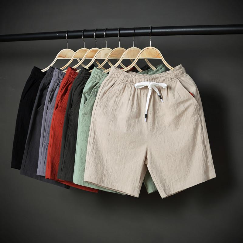 Shorts men's summer trendy outerwear men's cropped pants thin cotton linen pants casual loose linen pants beach pants