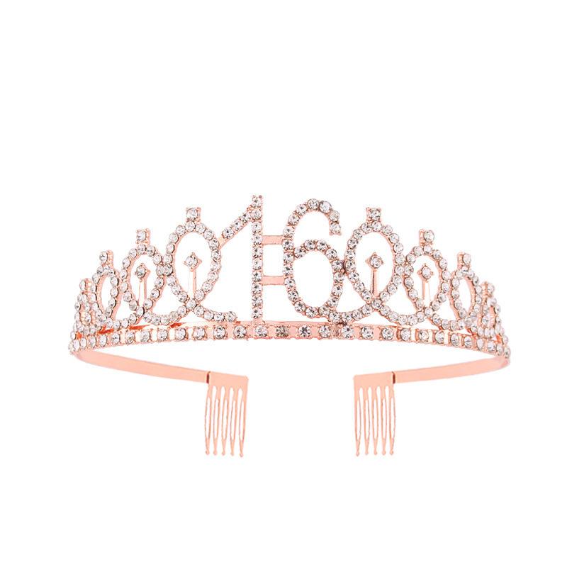Hot-Selling Birthday Party Crown Headpiece Alloy Hairband Digital Rhinestone Hair Accessory Cake Decoration Birthday Crown