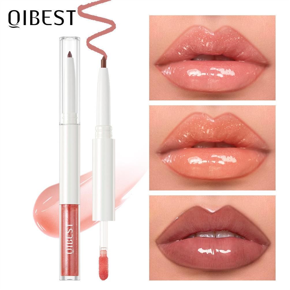 Qibest Double-Ended Mirror Lip Gloss Two-In-One Lip Liner and Lip Gloss for a Natural Glossy Look and Color