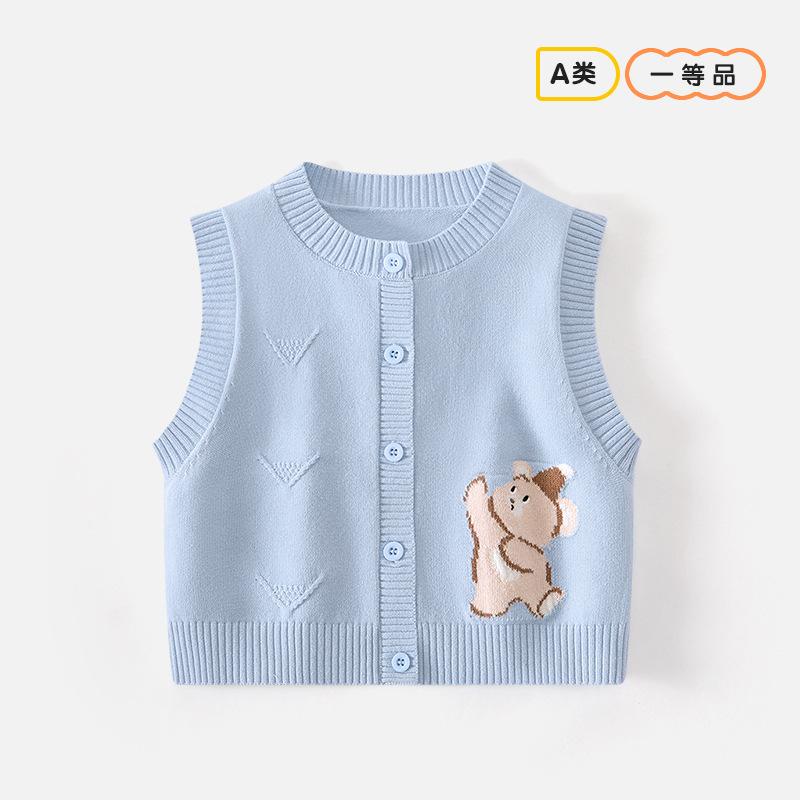 New Bear Vest for Infants and Toddlers, Cartoon Round Neck Cotton Knit Vest, Autumn Sleeveless Cardigan, Class A Baby Sweater
