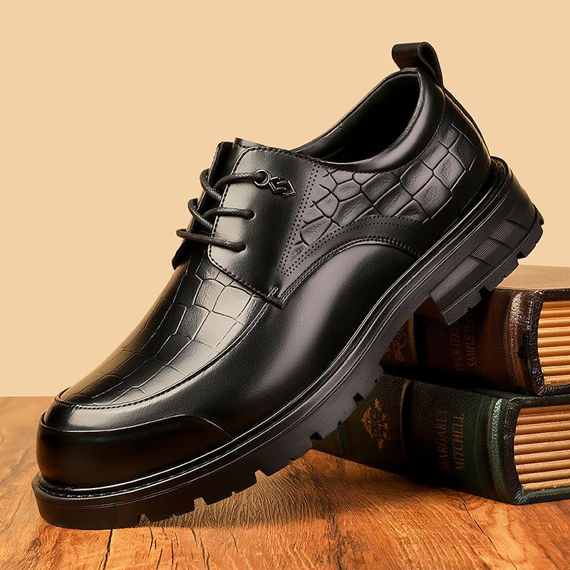 2025 Spring New Men's Business Casual Leather Shoes Men's All-match Lace-up Round-toe British Dress Men's Business Shoes