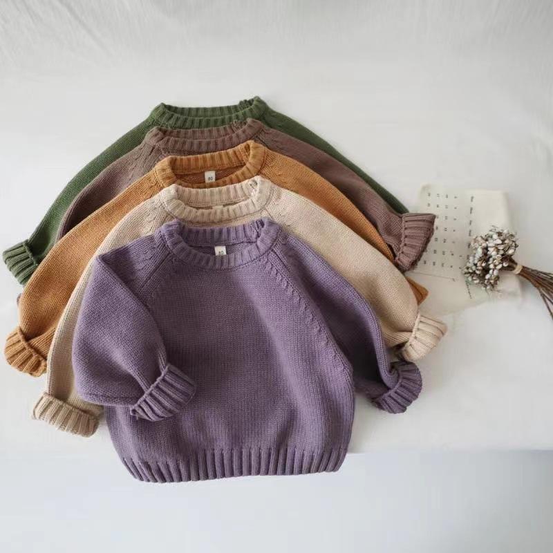 Close your eyes into ~ 2024 autumn new children's loose warm sweater Korean version of baby boys and girls retro pullover sweater