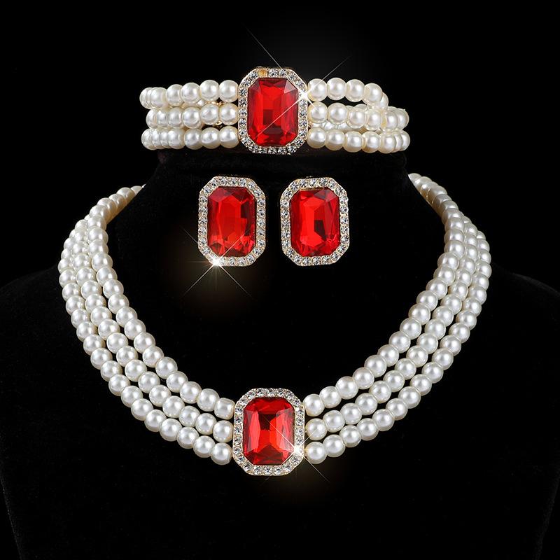 New foreign trade big name pearl choker neck chain cross-border bride multi-layer imitation pearl necklace bracelet earring suit