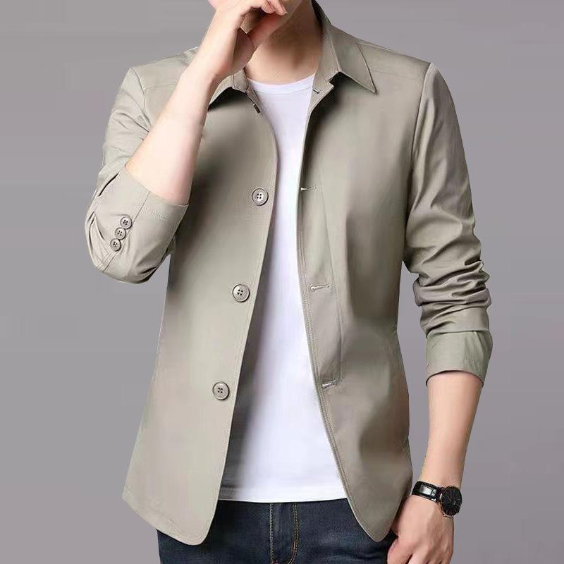 Trendy Luxury Men's Jacket for Spring and Autumn, Business Casual Style with Turn-Down Collar and Buttons for Middle-Aged Men