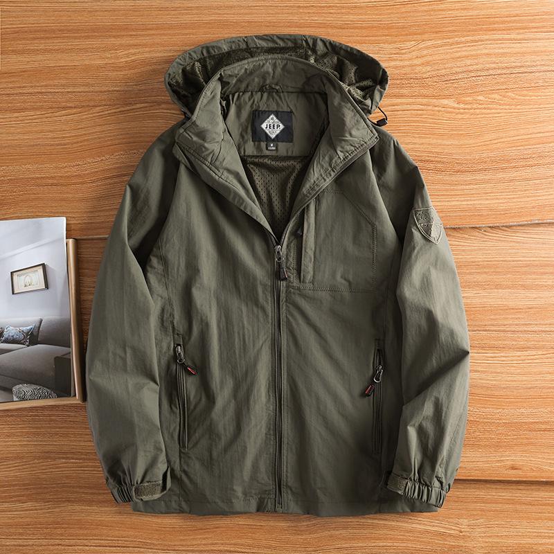 Men's Outdoor Windbreaker Jacket Spring and Autumn Tech Three-Proof Casual Loose Hooded Professional Windproof Jacket