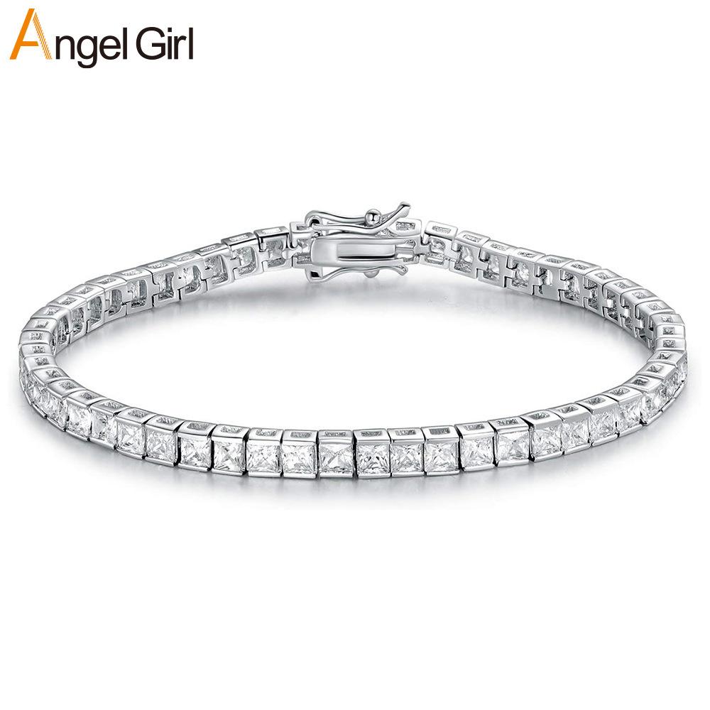 3*3 Square Stone Tennis Bracelet Eight-Character Buckle Copper Bracelet Men's and Women's Fashion Design Amazon Foreign Trade Hot Style Wholesale Factory