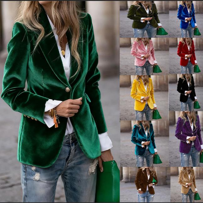 2025 Spring New Product Amazon Independent Station Ebay European and American Gold Velvet Elegant Elegant Slim Small Suit Jacket