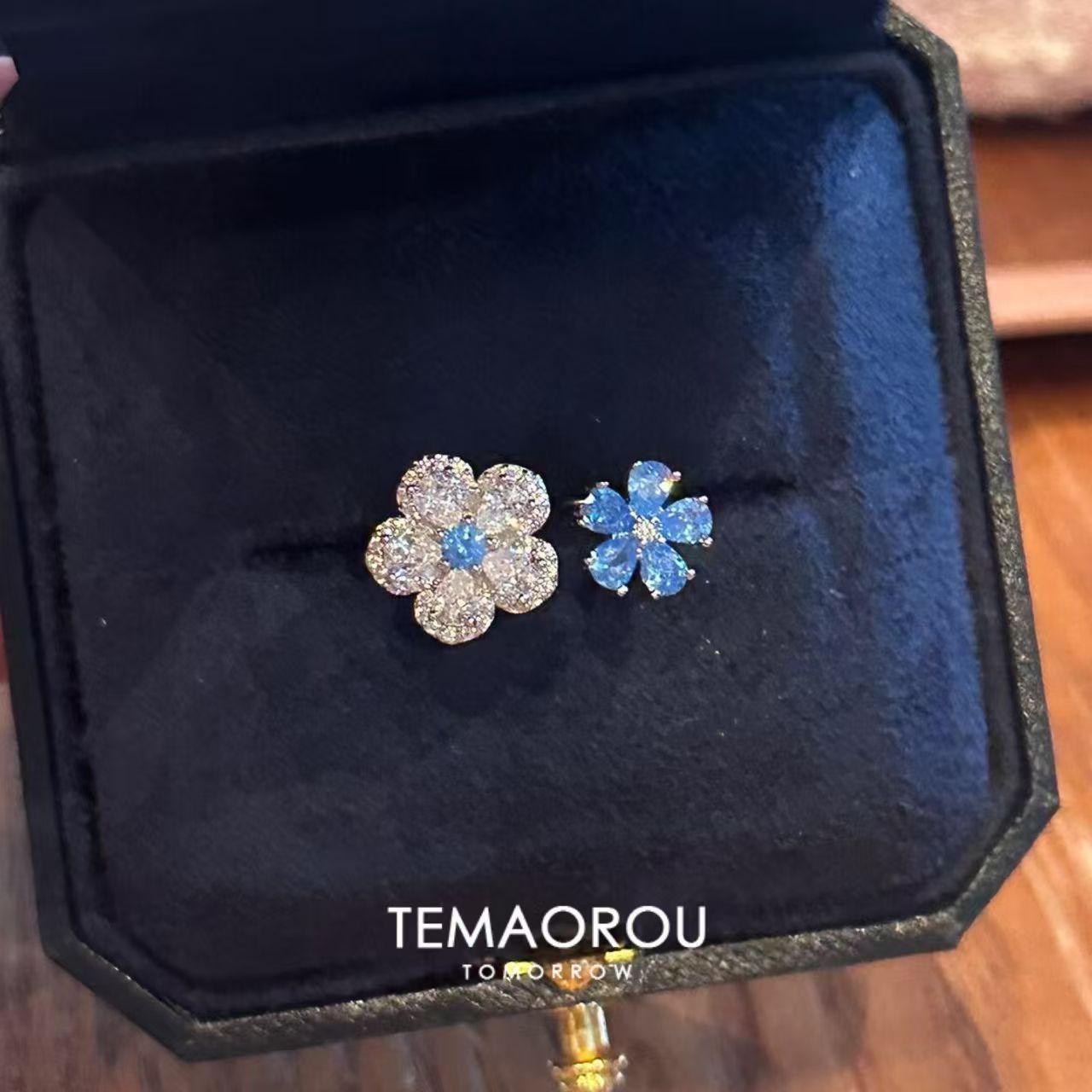 New double-headed floral pink diamond sparkling open ring, non-fading, full diamond index finger ring, light luxury and high-end feel for women