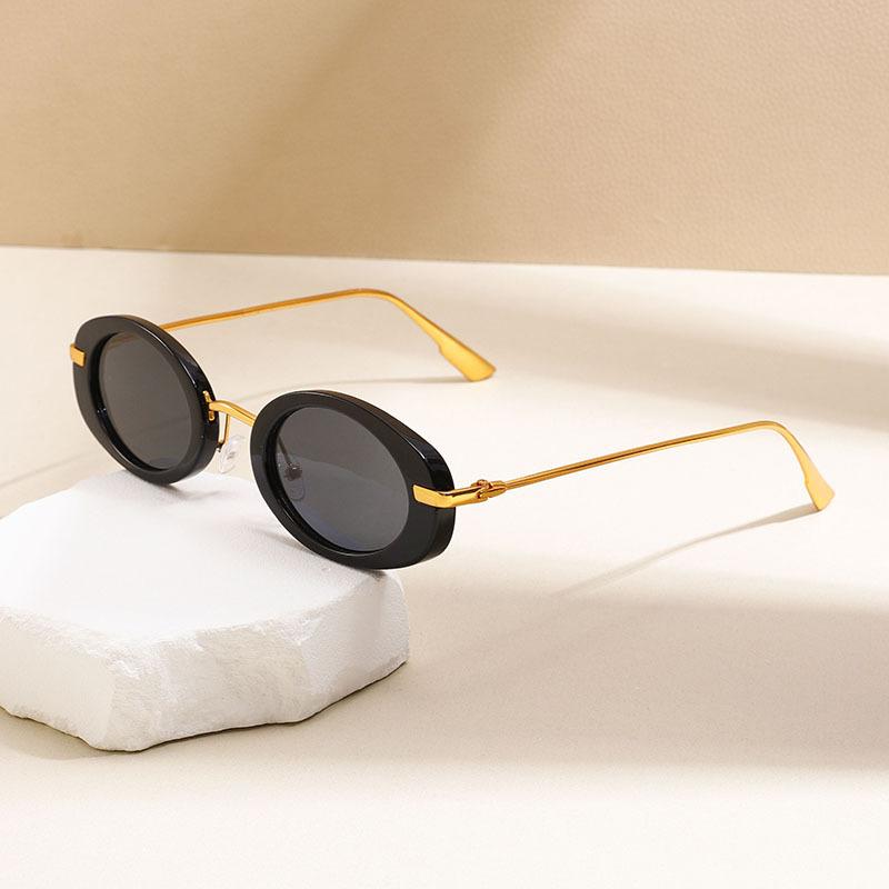Internet Celebrity Same Style Retro Fashionable Oval Small Frame Fashion Sunglasses Street Shoot Concave Style Summer Sunscreen Sunglasses