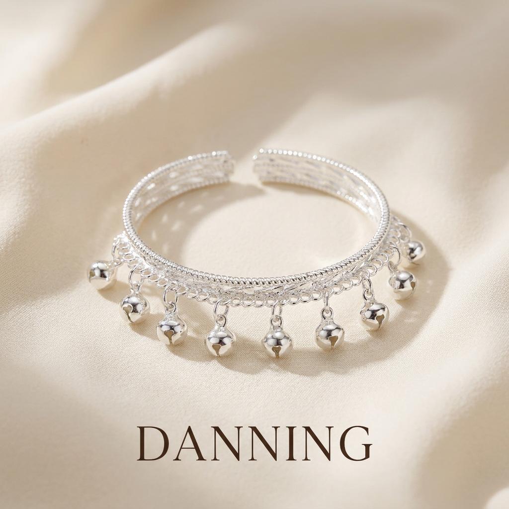 Fashionable and simple adjustable Miaojiang dance silver bell bracelet, ethnic style versatile bell bracelet with wide open edges for women