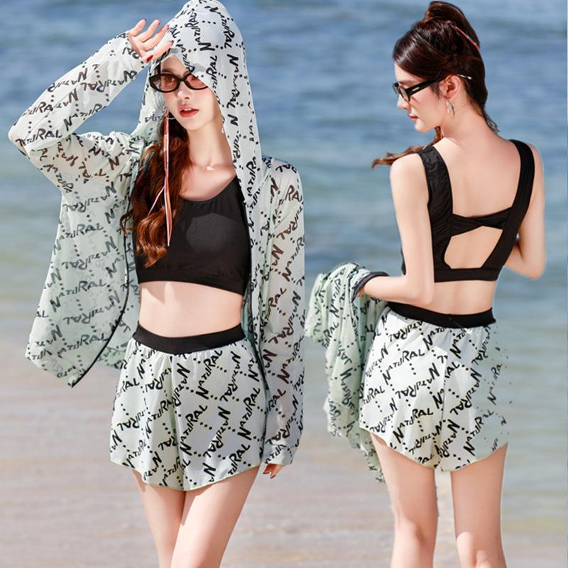 2026 New Style Women's Swimwear, Three-Piece Sports Bikini, Conservative, Slimming, Tummy-Covering, Plus-Size Student Swimsuit