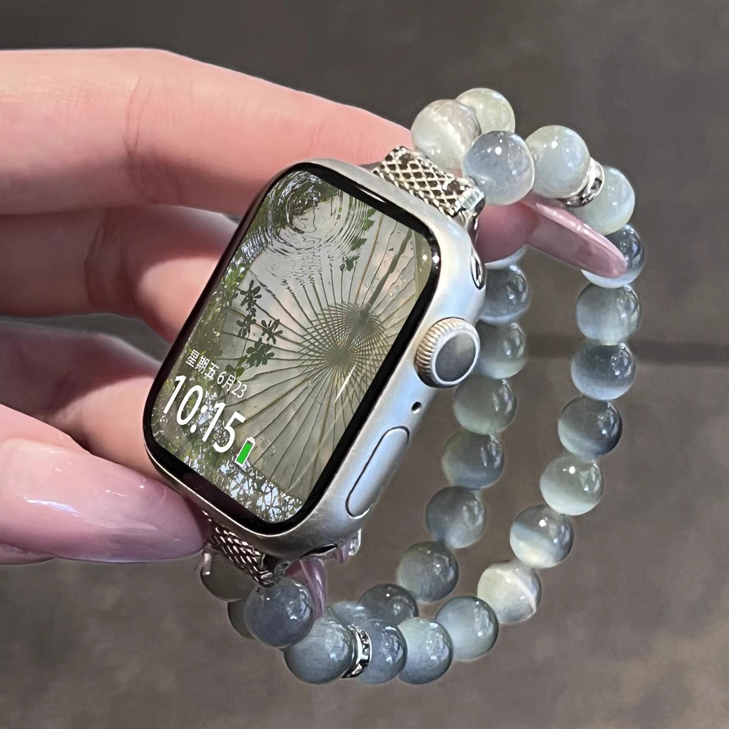 [Yanyu Jiangnan] Suitable for Apple Watch Strap Iwatch10 New Cat's Eye Stone S9 Female S8 Beaded Se Summer