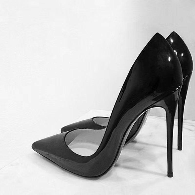 Hentian High Stiletto High Heels Women's Patent Leather 2023 Spring New Shiny Pointed Leather Shoes Flats Pure Color Commuter Shoes
