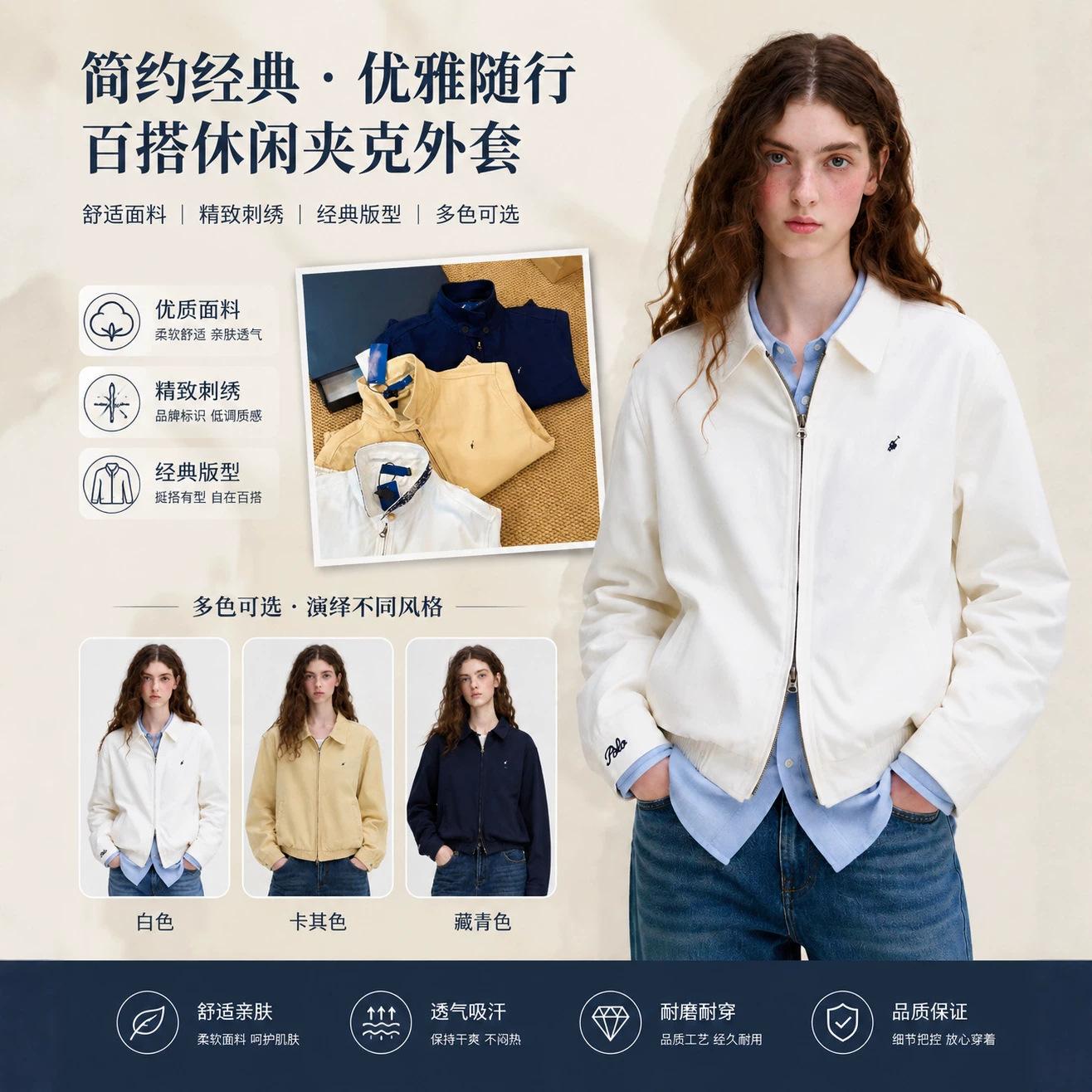 2026 Early Spring and Autumn Classic Pony Logo Old Money Style Women's Barn-Style Zip-Up Jacket