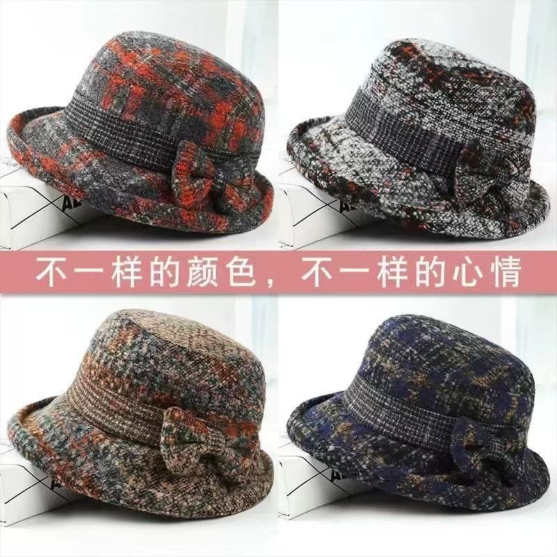 Hats for Middle-Aged and Elderly Women, Woolen Bucket Hats for Mothers, Thickened Cloth Bucket Hats for Old Ladies, Spring and Autumn Fisherman Hats