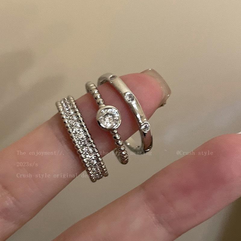 Plain Zircon Alloy Open Ring for Women Ins Niche Design High-End Index Finger Ring Simple Cold Style Ring