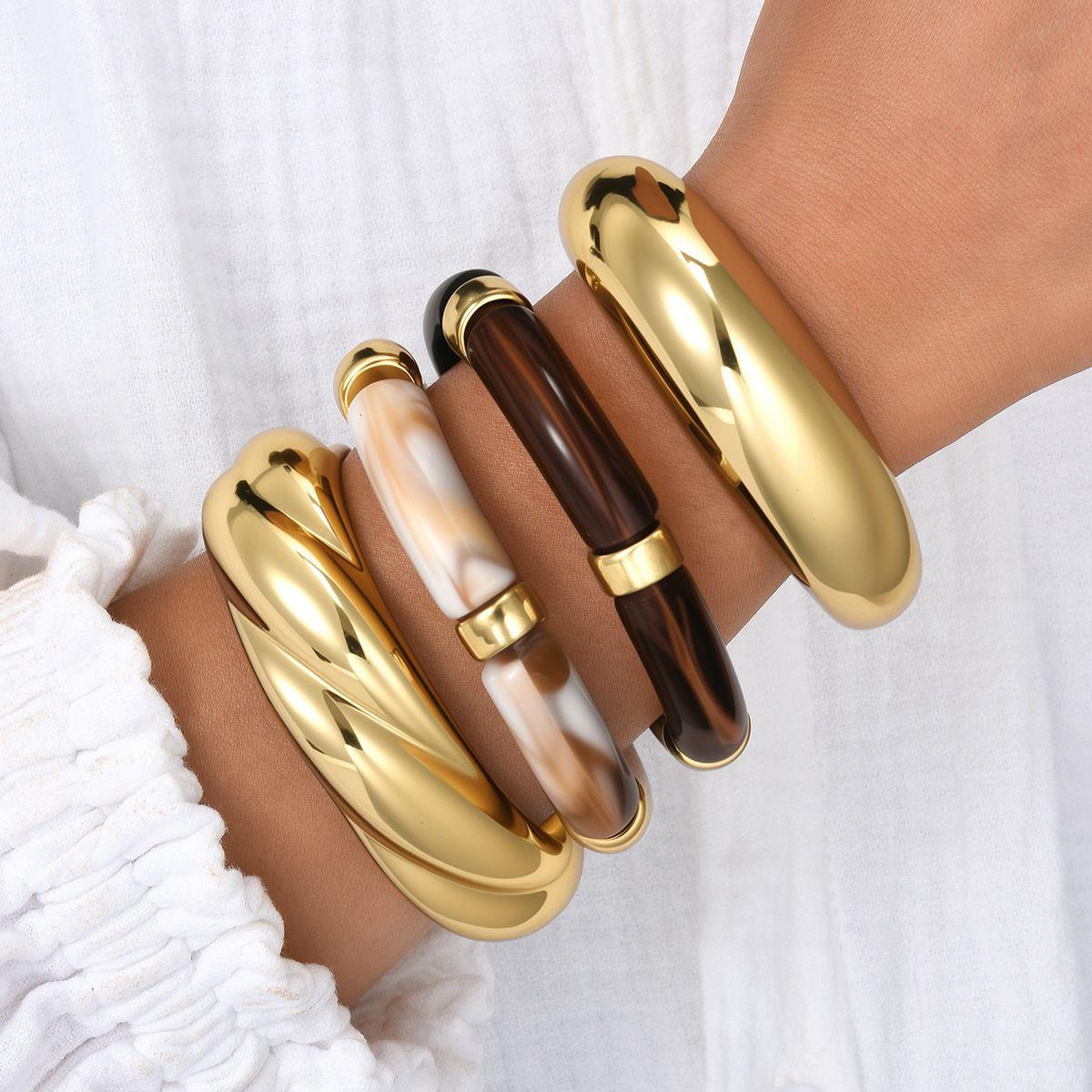 European and American Cross-Border New Style Glossy Open Wide-Brimmed Bracelet with Unique Exaggerated Design, Colorful Bracelet, Light Luxury Fashion Jewelry