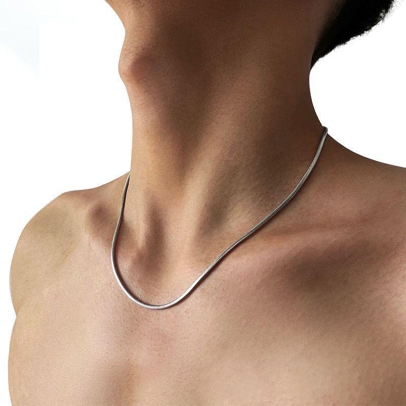 Titanium Steel Plain Ring Necklace Men's Ins Trendy Sweet and Cool Stylish Snake Bone Chain Hip-Hop Style Simple Sweater Chain Non-Fading Necklace